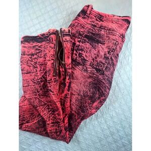 Track 23 Mens Red Black Acid Wash Biker Moto Slim Jeans Ankle Zip 40x32